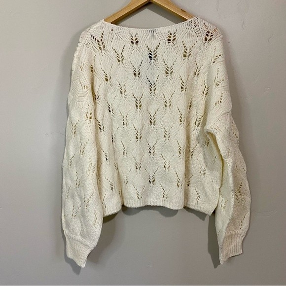 Wild Fable Women’s Cropped Long Sleeve Open Knit Chunky Sweater Cream NWT - Picture 6 of 7